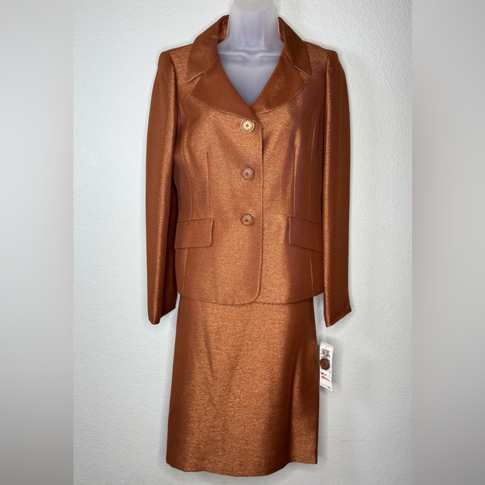 Evan Picone‎ Suit Jacket & Skirt Set Size 6 Bronze Career 3‑Button Blazer